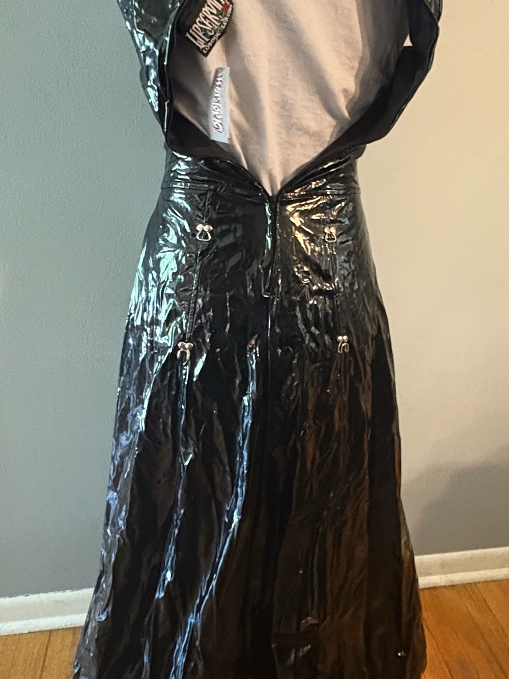 RARE NWT 90s Y2K Lip Service Full Length Black PVC Faux Leather Sleeveless Dress - Picture 6 of 14